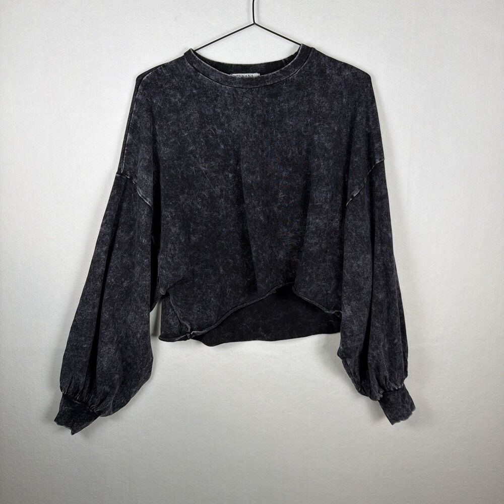 Zenana Women Cotton Cropped Sweatshirt XS Black Acid Wash CT-3030C5